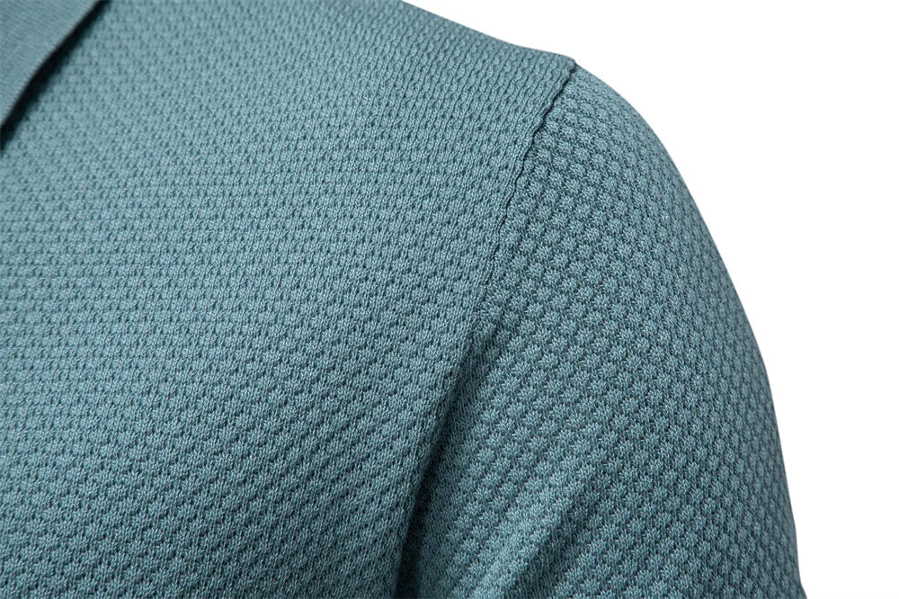 Textured Short Sleeve Polo Shirt with Open Placket Collar
