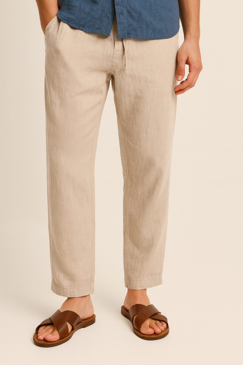 Cotton-Linen Straight-Leg Pants
