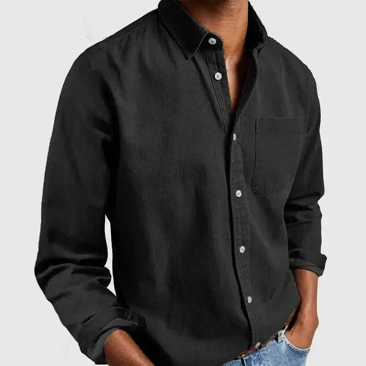 Classic Long Sleeve Button-Down Shirt with Chest Pocket