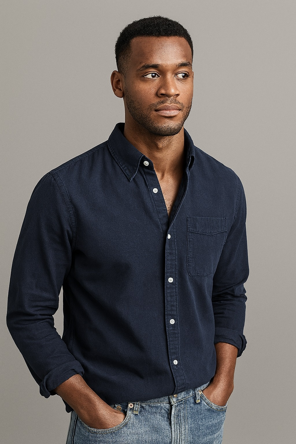 Classic Long Sleeve Button-Down Shirt with Chest Pocket