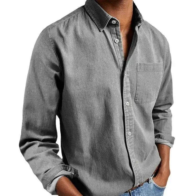 Classic Long Sleeve Button-Down Shirt with Chest Pocket