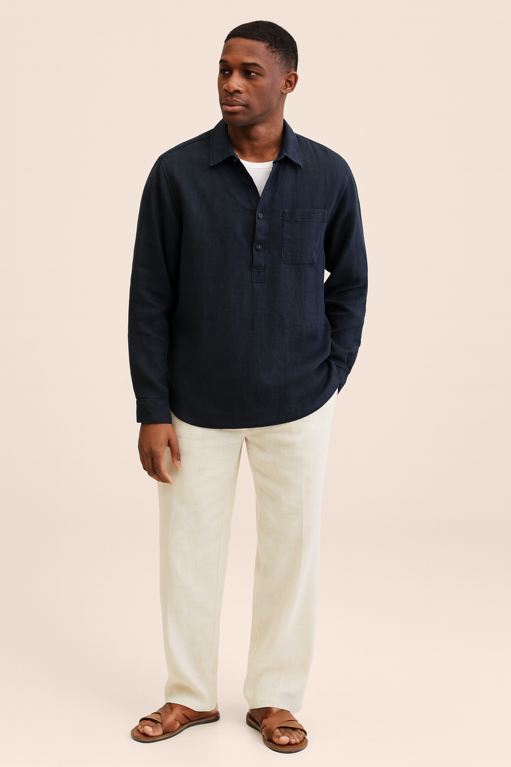 Linen Pullover Shirt Long-Sleeve Casual