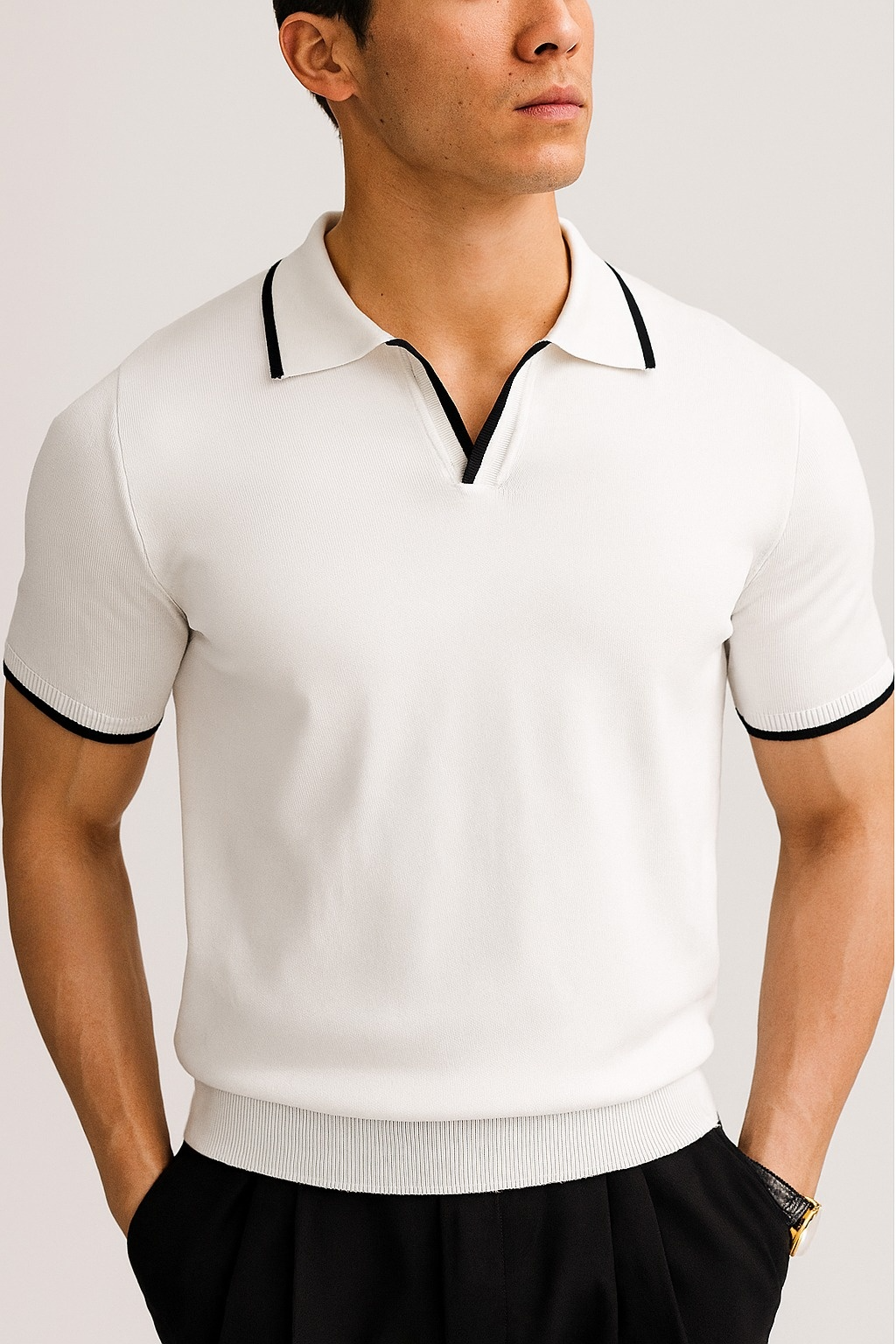 Contrast Trim White Polo Shirt