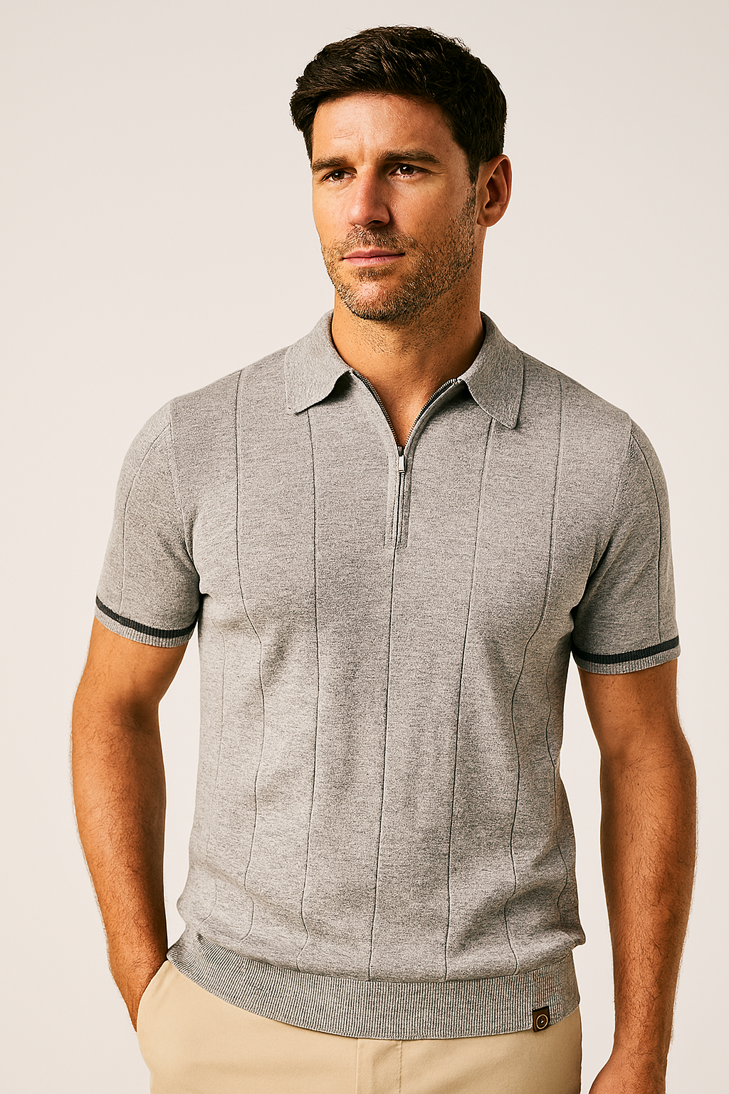 Short Sleeve Polo Shirt with Zip Collar
