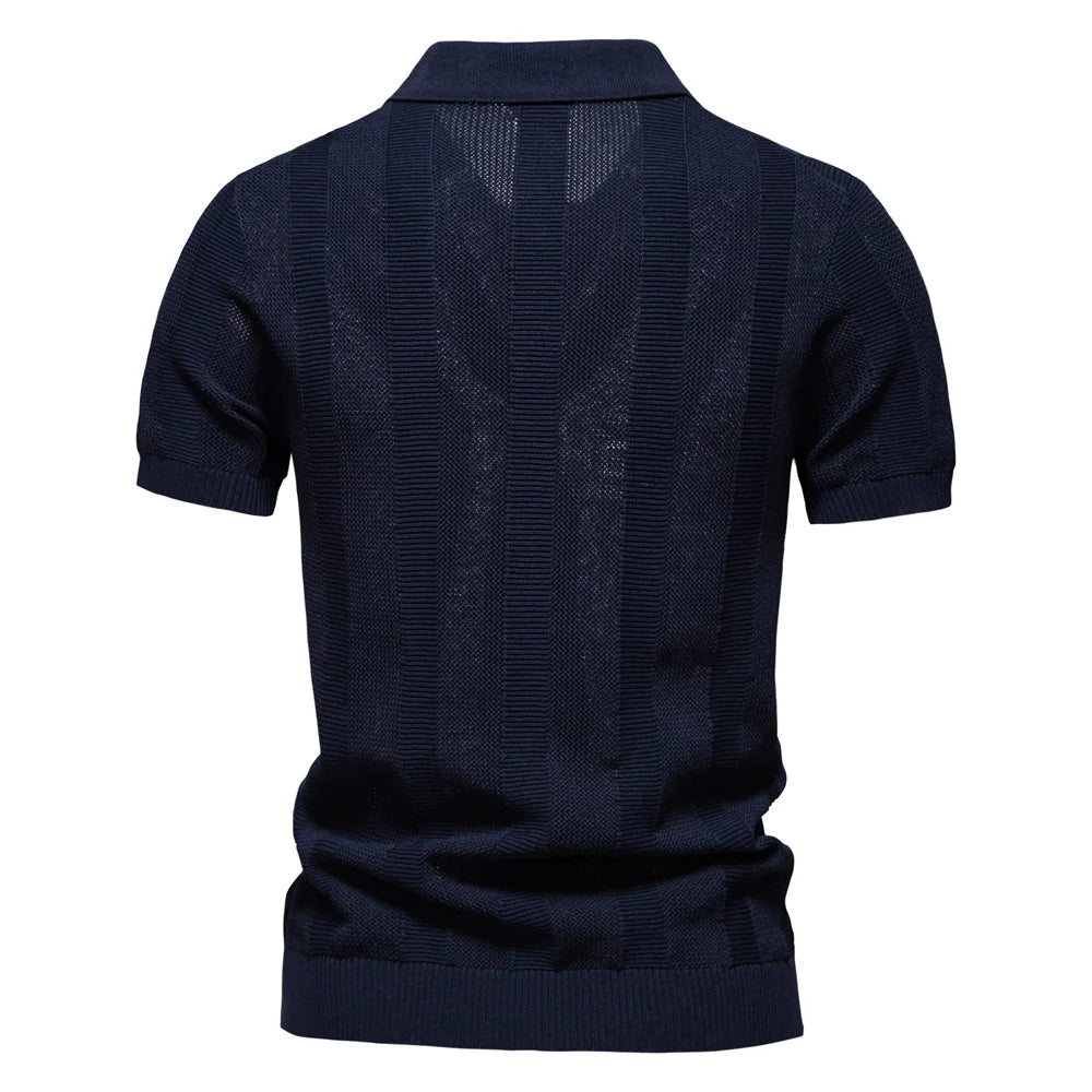 Solid Knit Mesh Polo Shirt