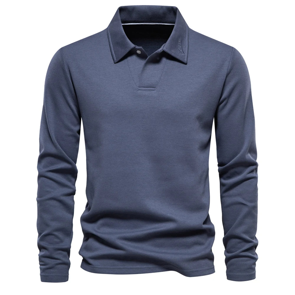 Long-Sleeve Polo Shirt with Collar