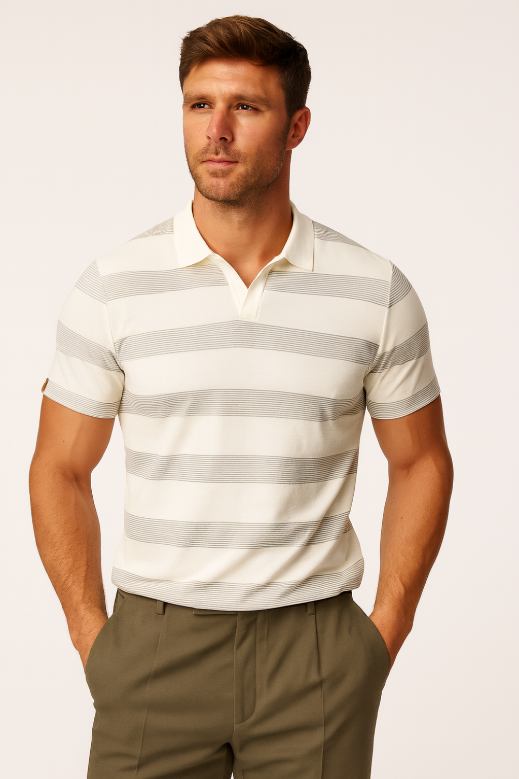 Striped Knit Polo Shirt