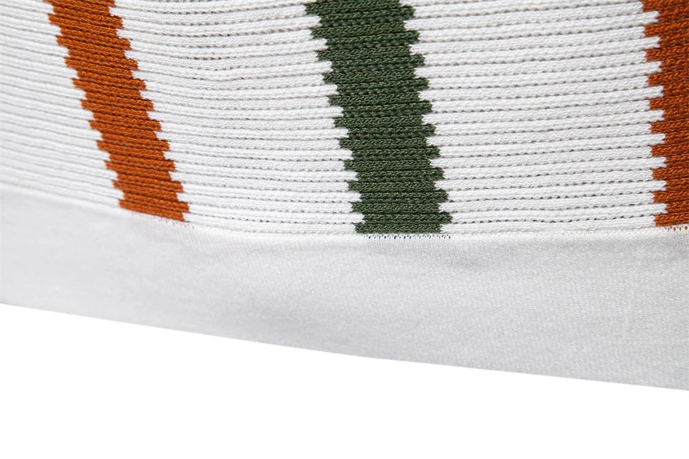 Ribbed Knit Polo Shirt Breathable Striped Casual