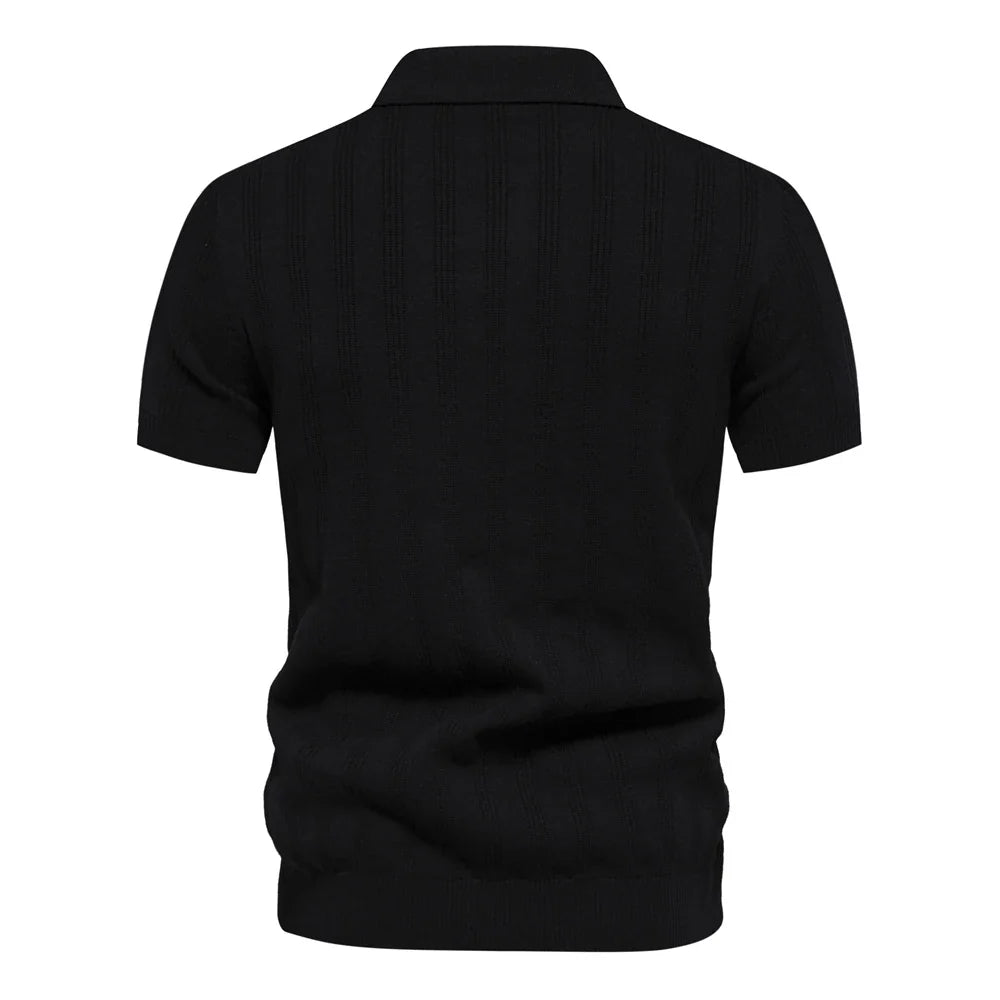 Ribbed Short Sleeve Polo Shirt