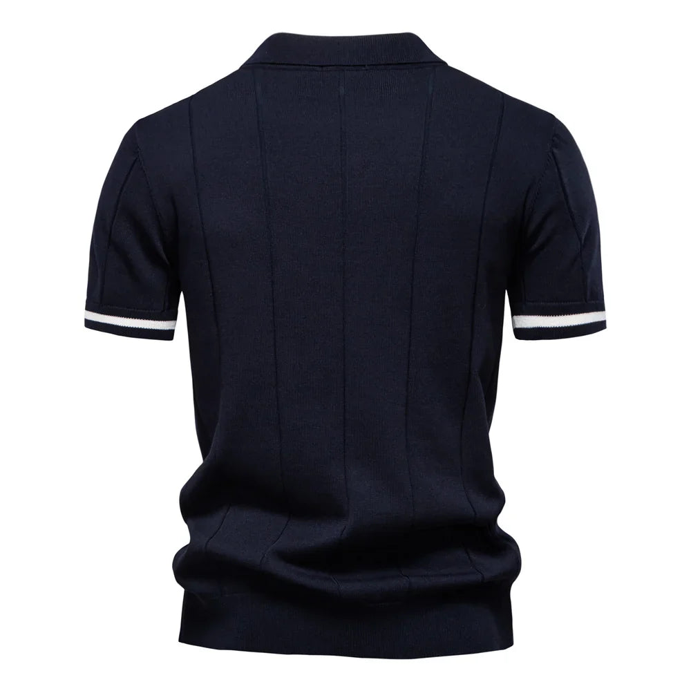 Solid Knit Zip Polo Shirt Slim Fit
