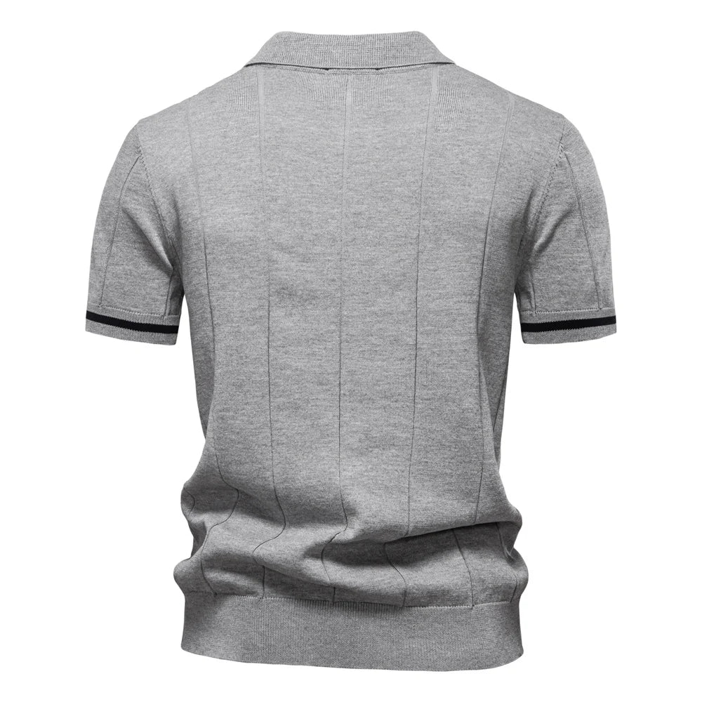 Solid Knit Zip Polo Shirt Slim Fit