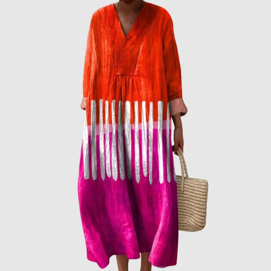 Aubrey | Bold Dip-Dye Long Sleeve Midi Dress