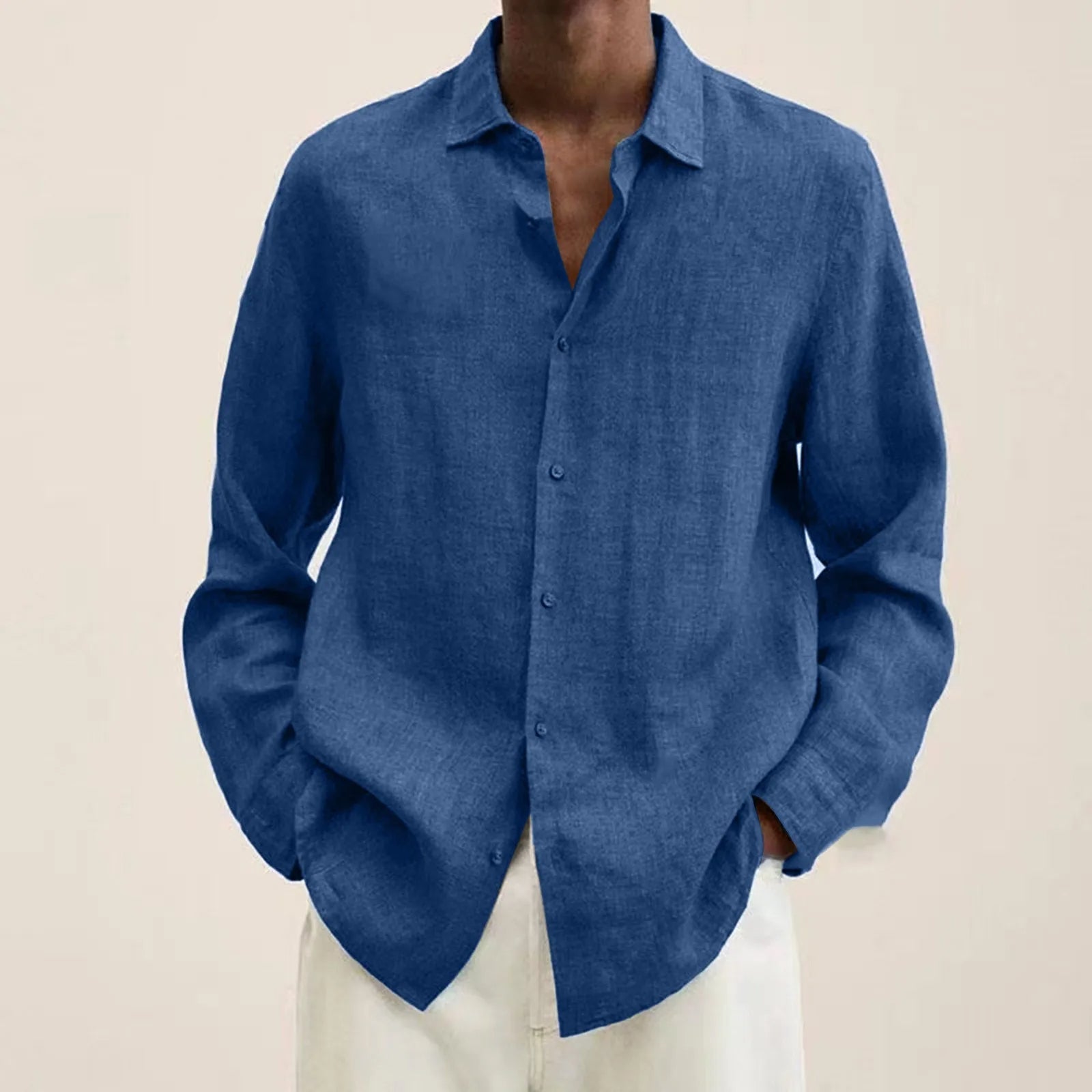 Linen-Cotton Long-Sleeve Shirt