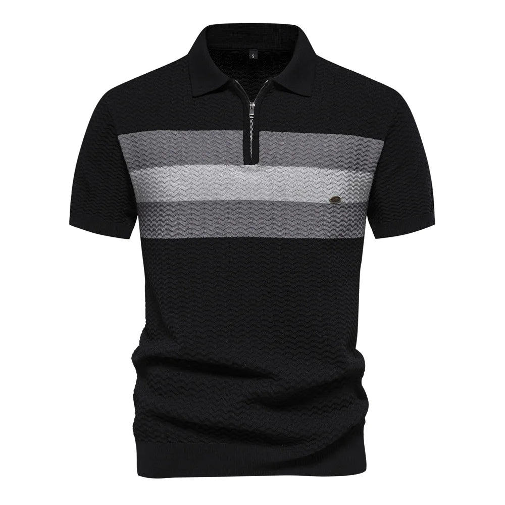 Striped Half Zip Polo Shirt in Short Sleeve