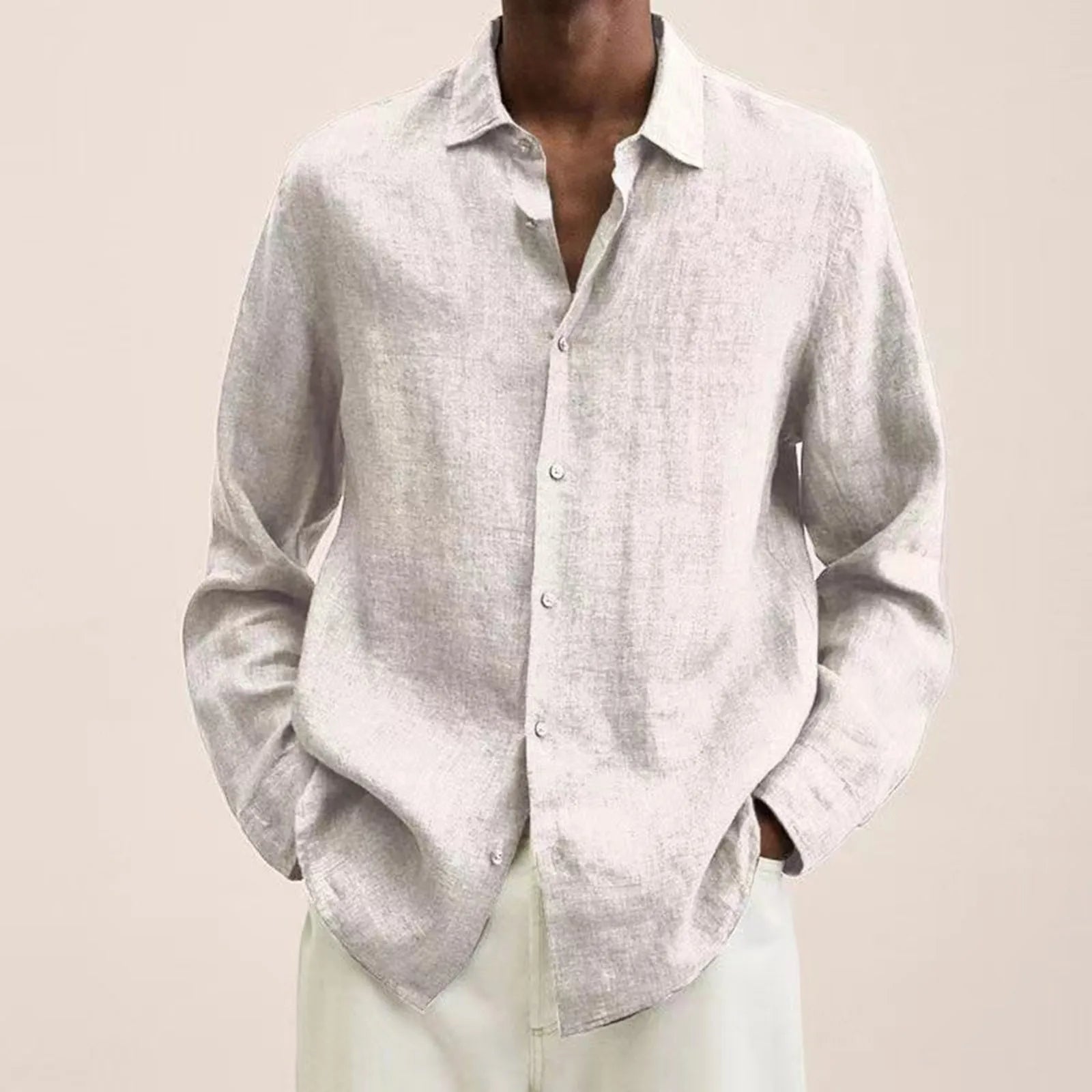 Linen-Cotton Long-Sleeve Shirt