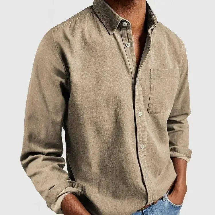 Classic Long Sleeve Button-Down Shirt with Chest Pocket