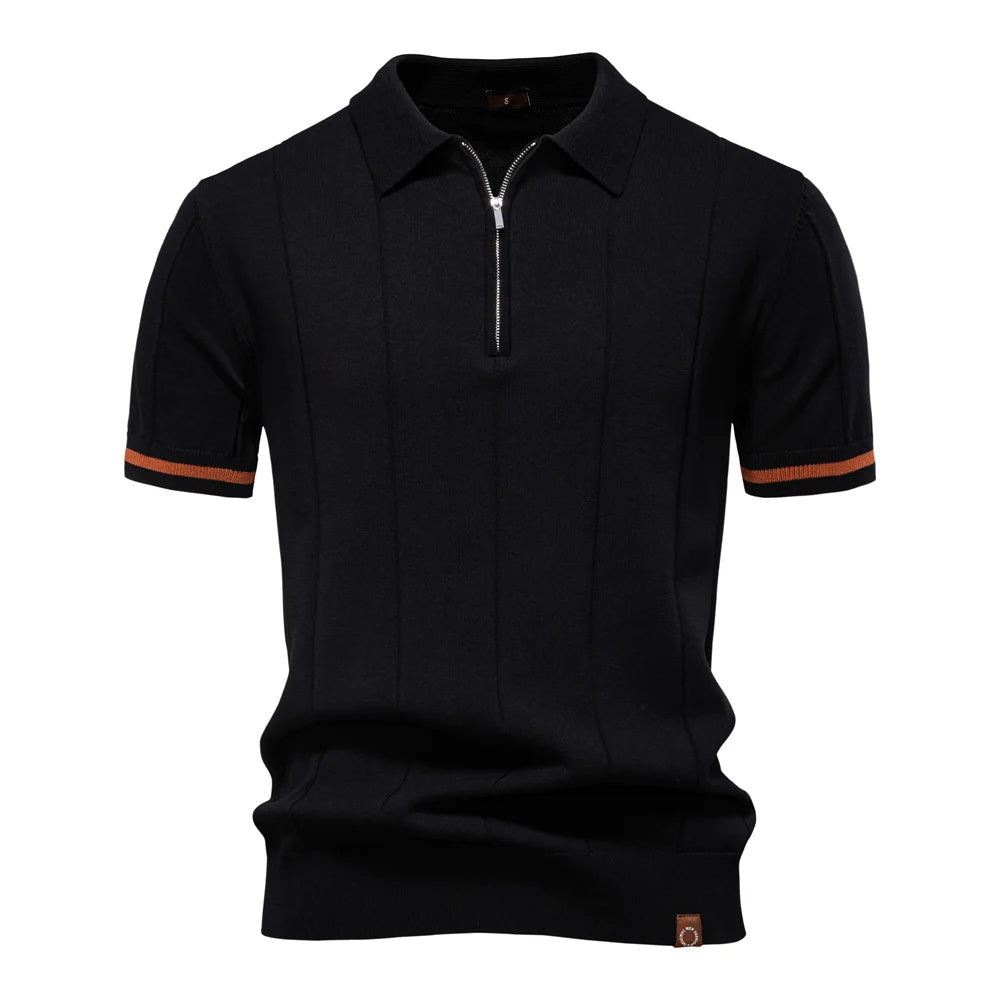 Solid Knit Zip Polo Shirt Slim Fit
