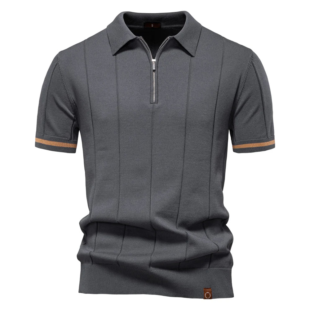 Solid Knit Zip Polo Shirt Slim Fit