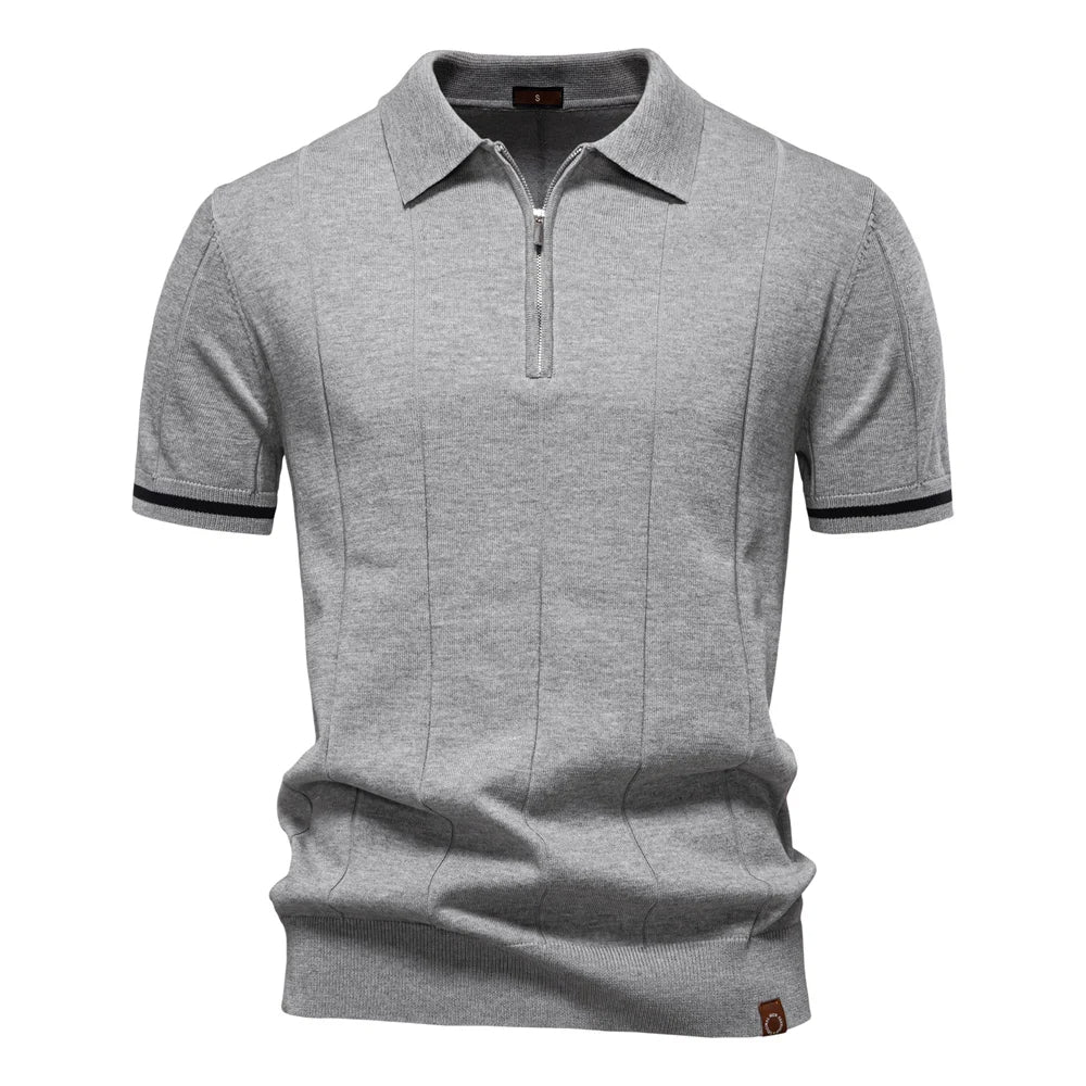 Solid Knit Zip Polo Shirt Slim Fit