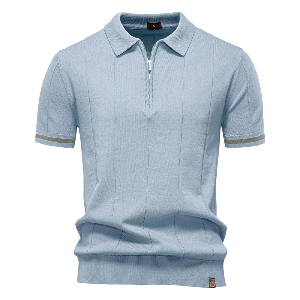 Solid Knit Zip Polo Shirt Slim Fit