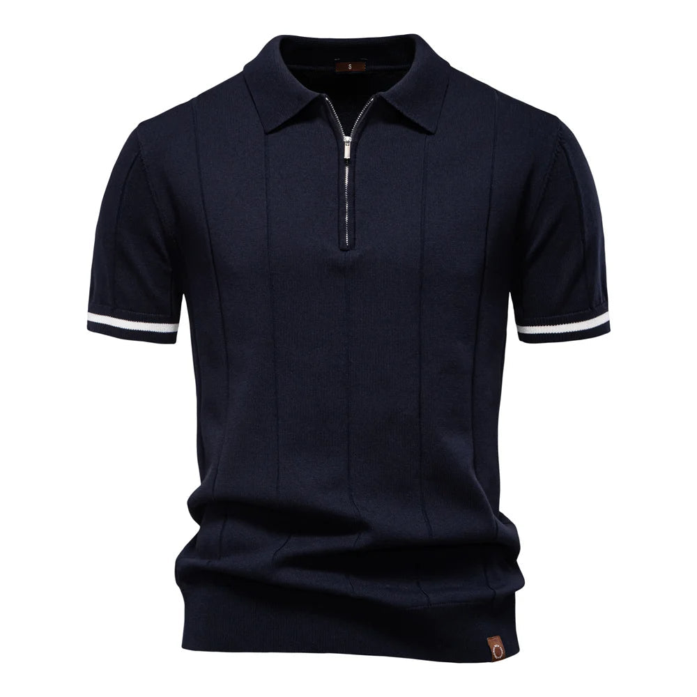 Solid Knit Zip Polo Shirt Slim Fit