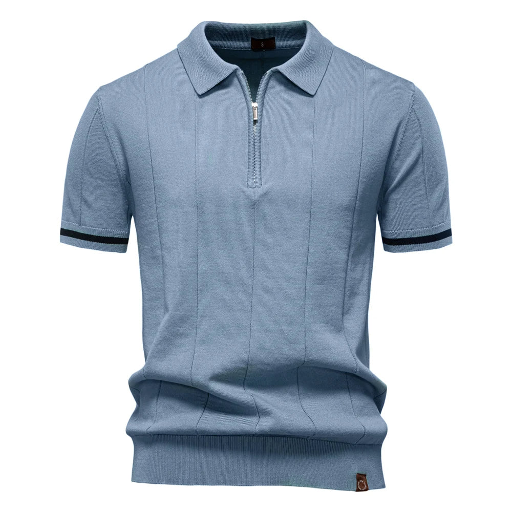 Solid Knit Zip Polo Shirt Slim Fit