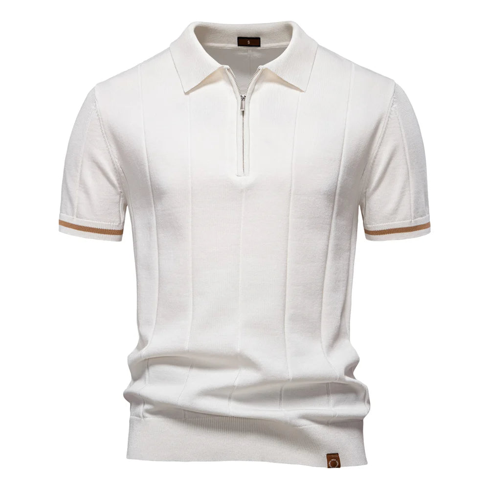 Solid Knit Zip Polo Shirt Slim Fit