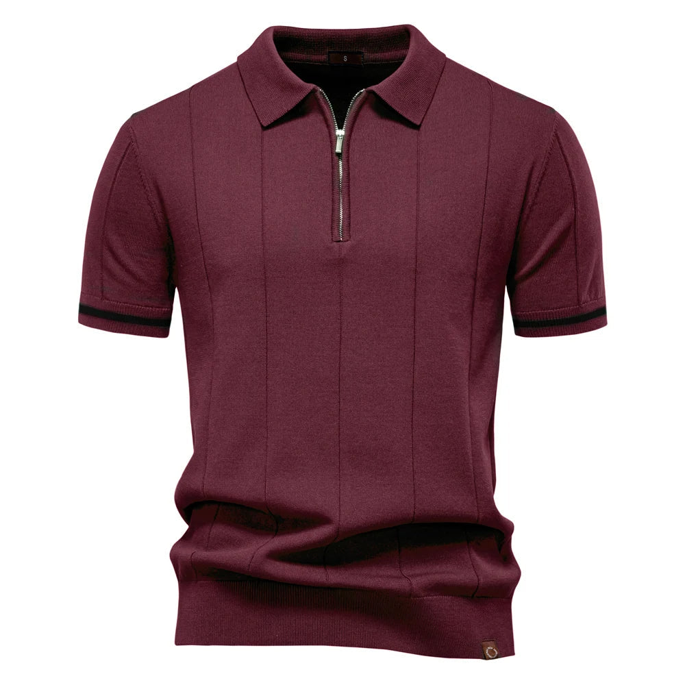 Solid Knit Zip Polo Shirt Slim Fit