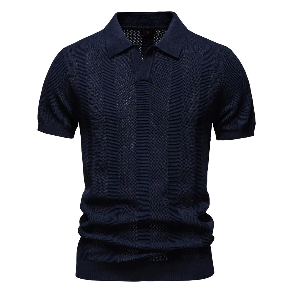 Solid Knit Mesh Polo Shirt