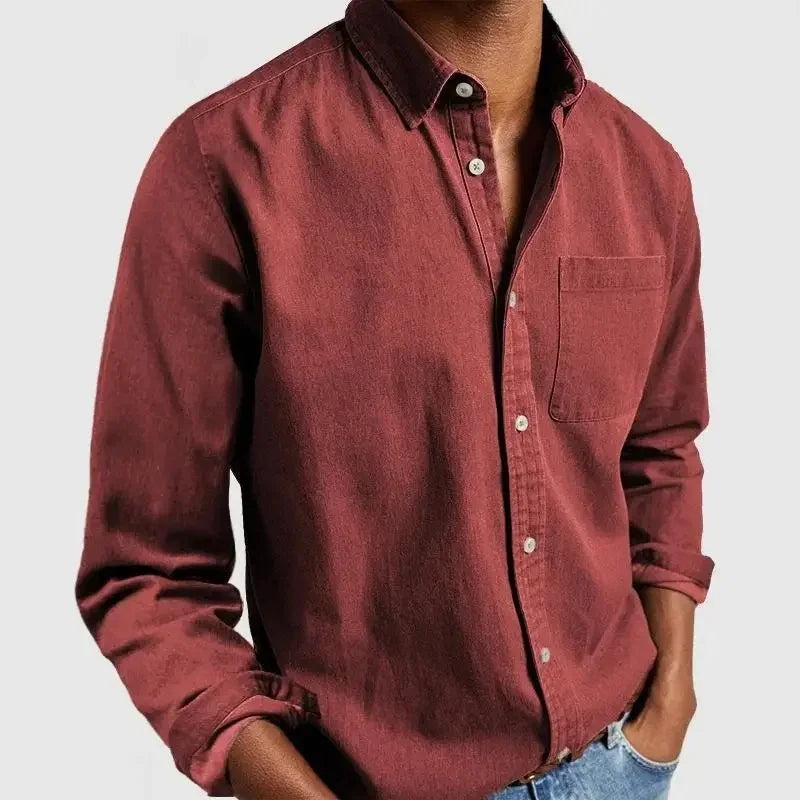 Classic Long Sleeve Button-Down Shirt with Chest Pocket