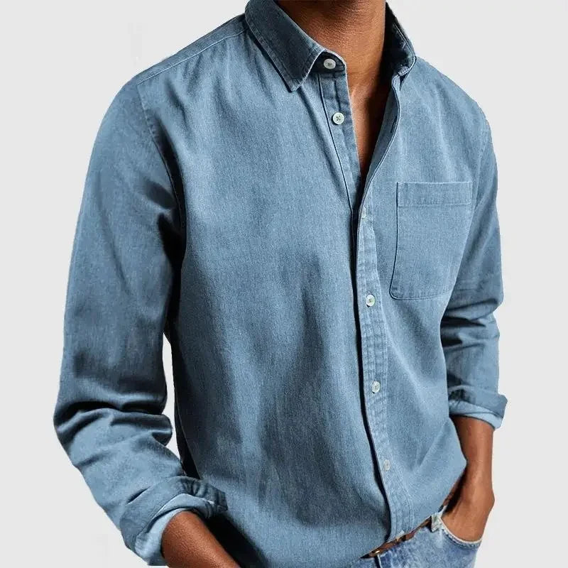 Classic Long Sleeve Button-Down Shirt with Chest Pocket
