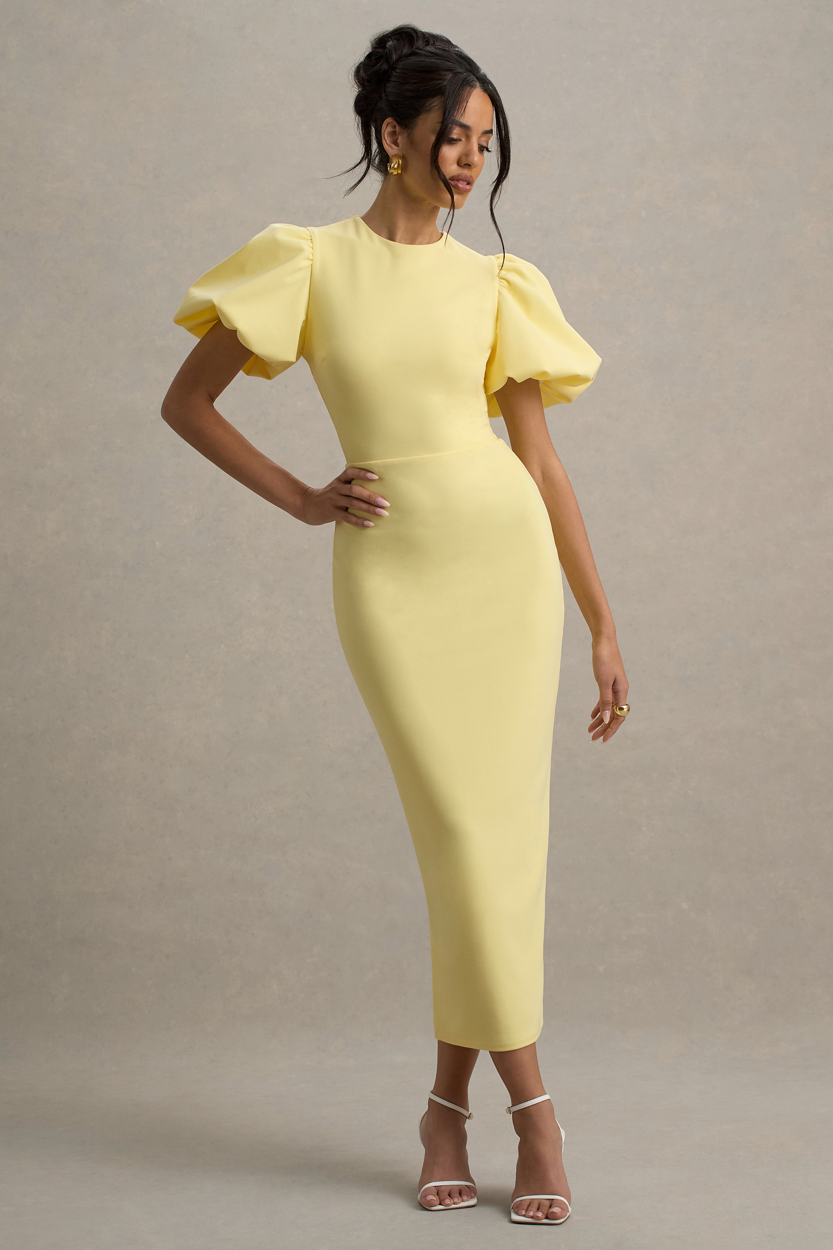 Dakota | Lemon Puff-Sleeve Midi Dress