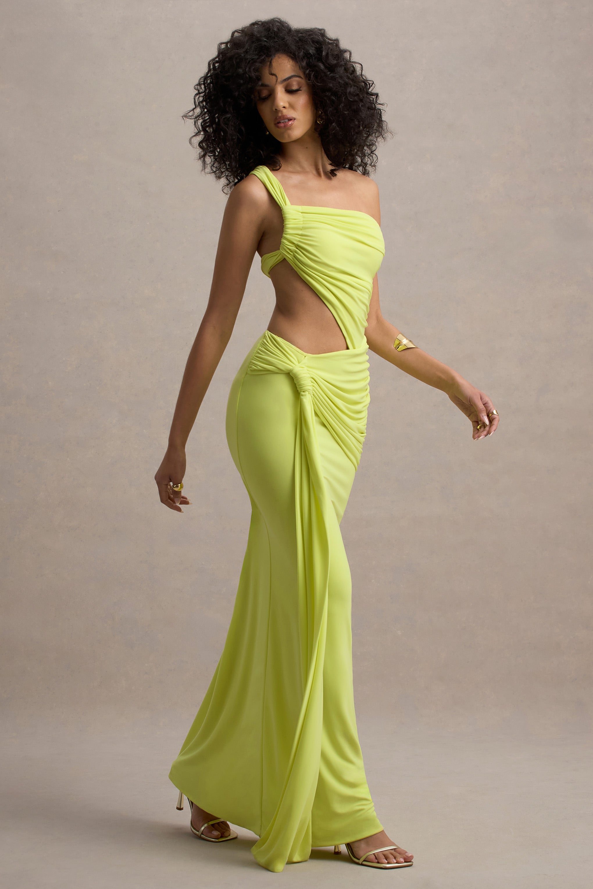Marlowe & Co | Lime Green Asymmetric Maxi Dress With Wrap Skirt