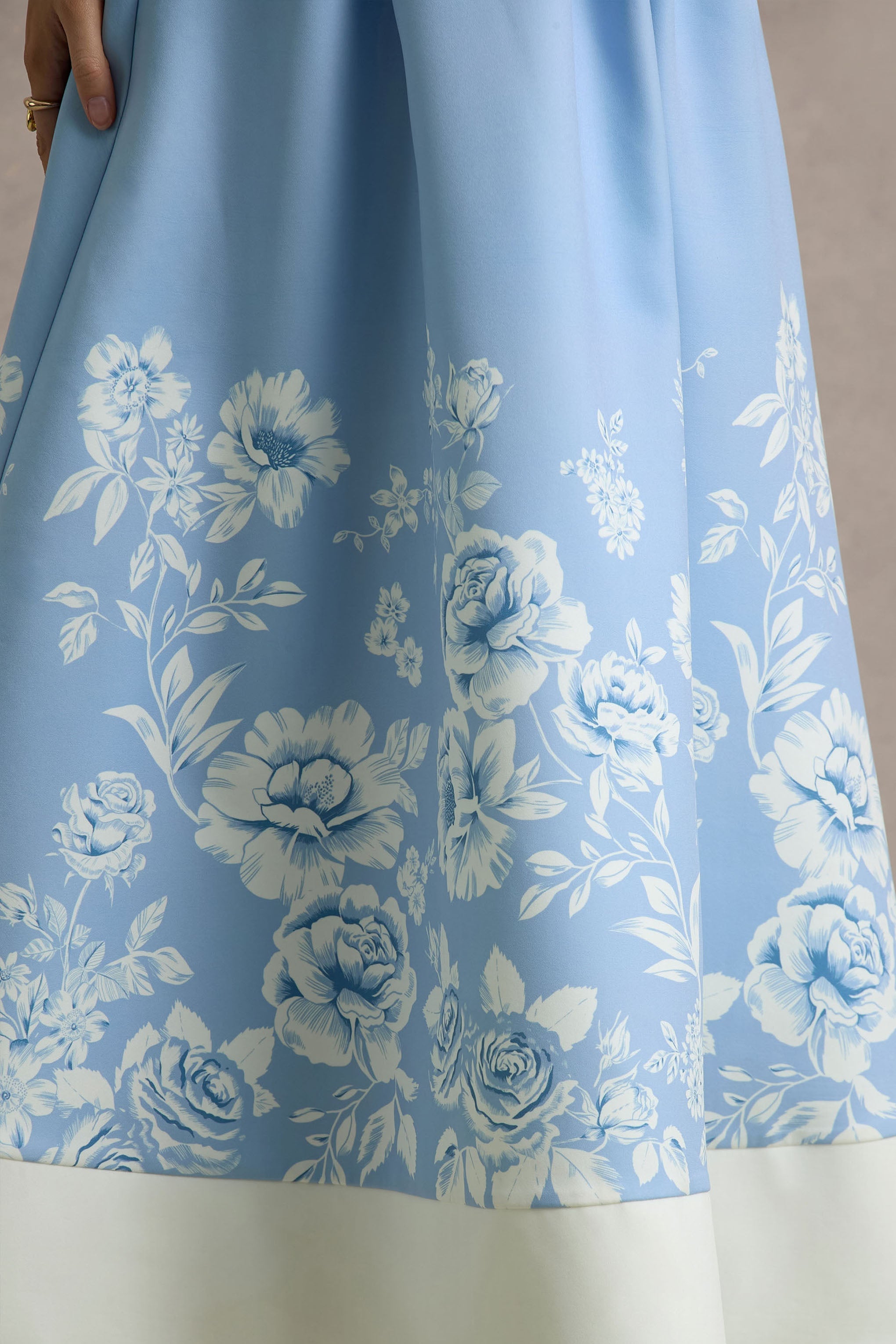 Annalise | Light Blue Floral Print Bandeau Skater Midi Dress