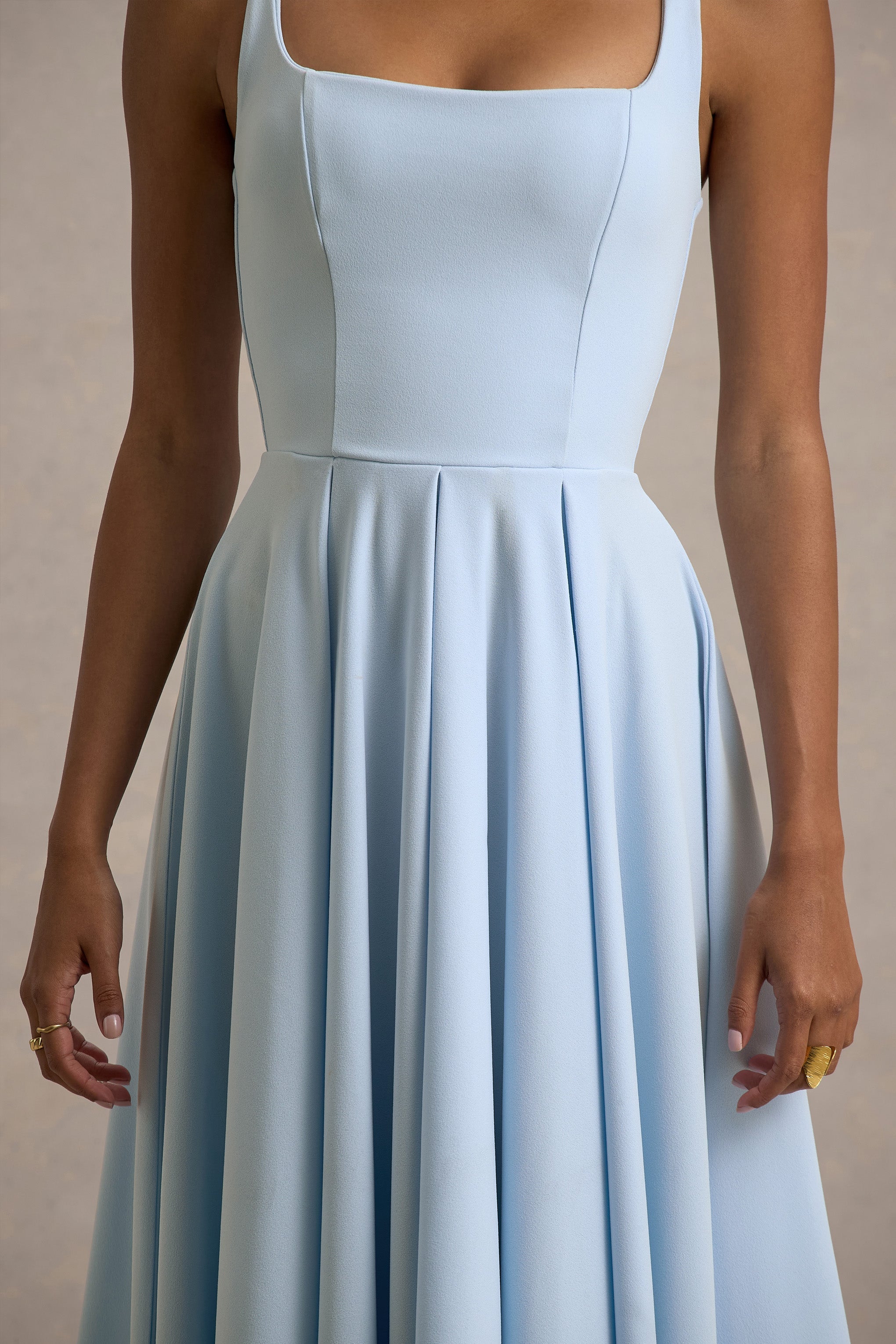 Marlowe & Co | Powder Blue Strappy Volume-Hem Midi Dress