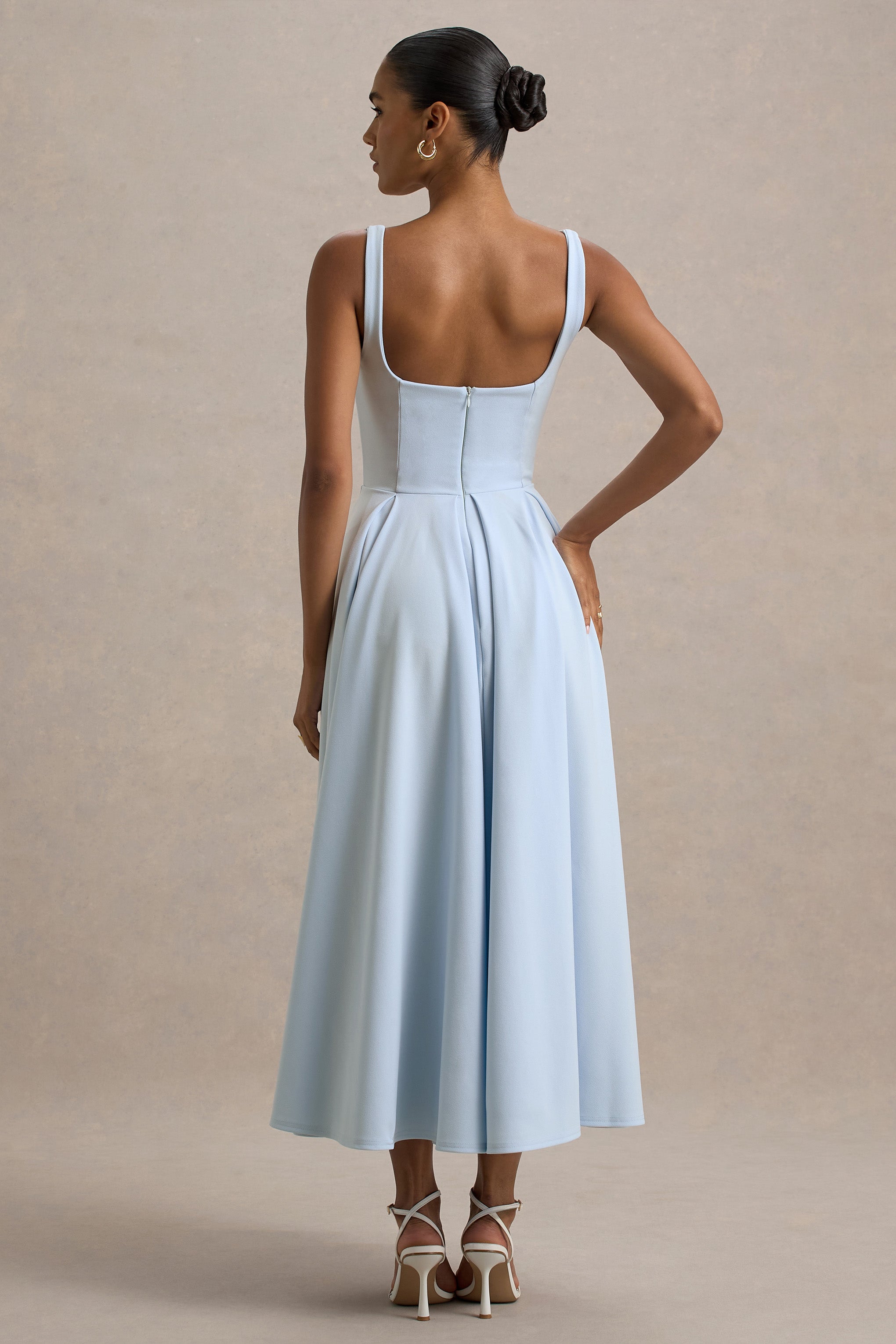 Marlowe & Co | Powder Blue Strappy Volume-Hem Midi Dress