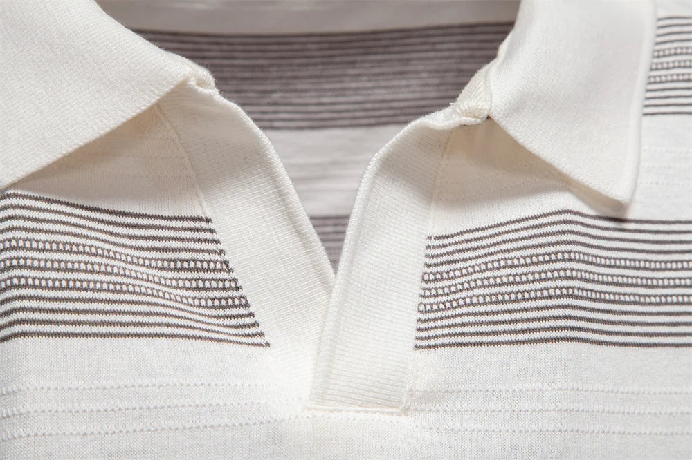Striped Knit Polo Shirt