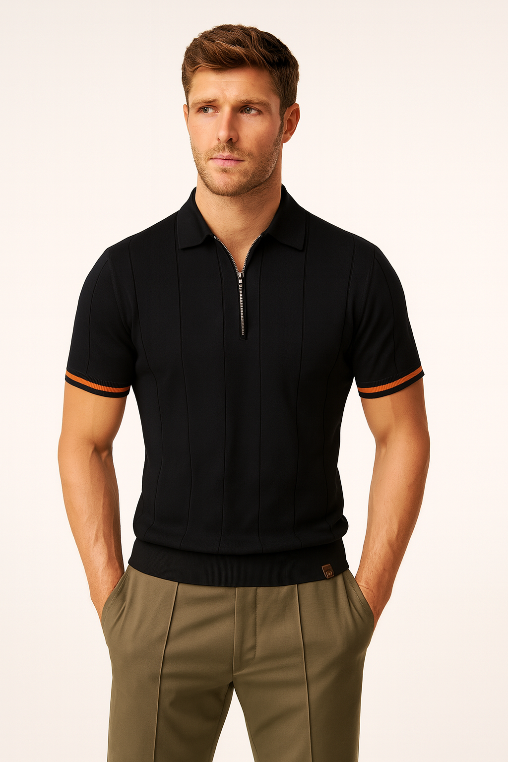 Solid Knit Zip Polo Shirt Slim Fit