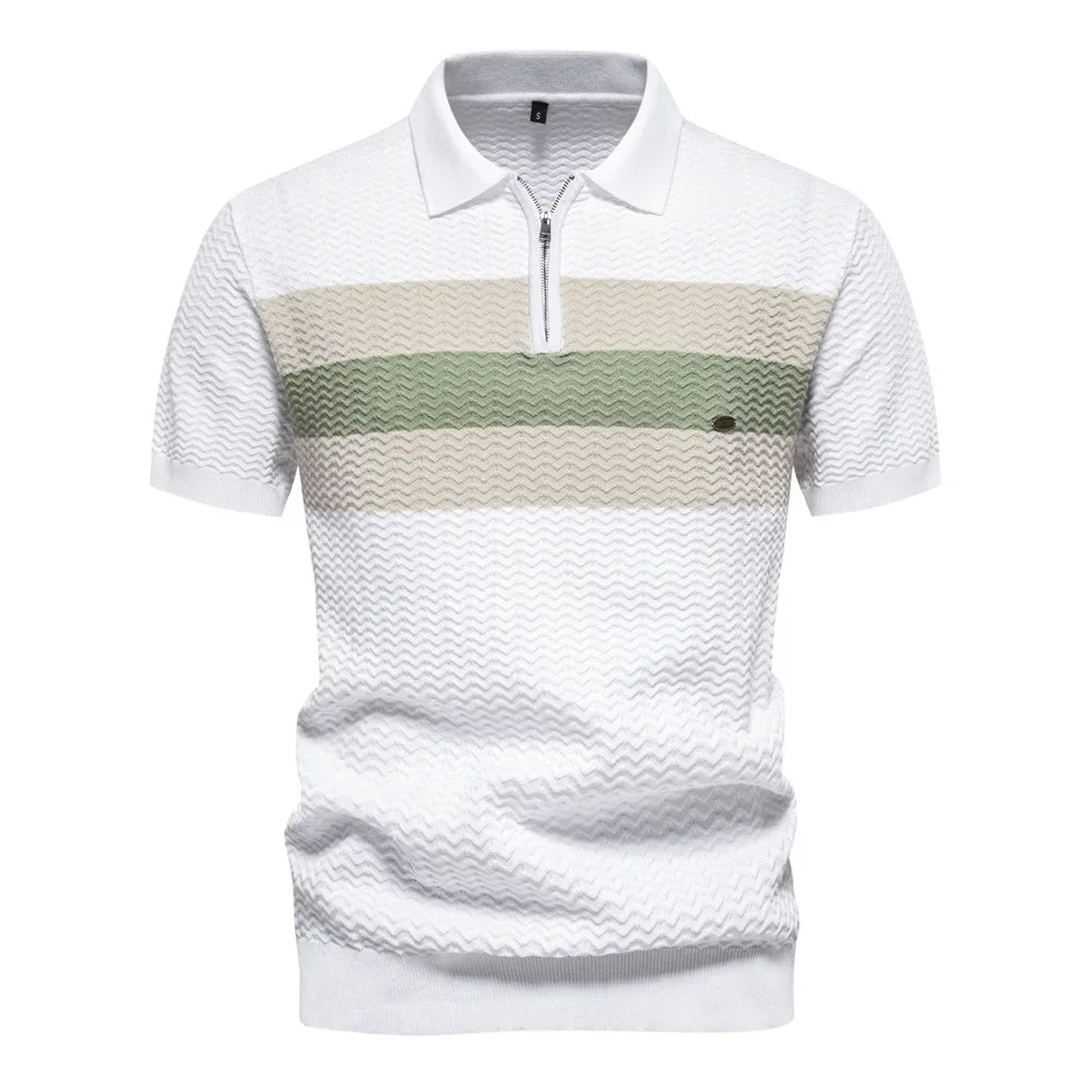 Striped Half Zip Polo Shirt in Short Sleeve