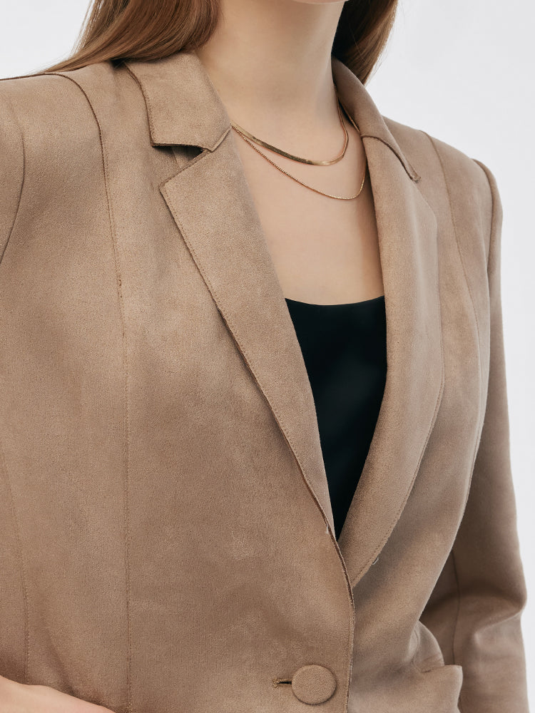 Valmere™ | Suede One-Button Blazer with 3/4 Sleeves