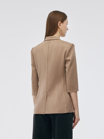 Valmere™ | Suede One-Button Blazer with 3/4 Sleeves