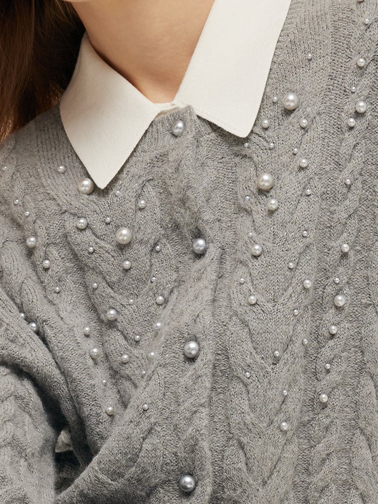 Valmere™ | Pearl-Embellished Mohair Blend Cardigan