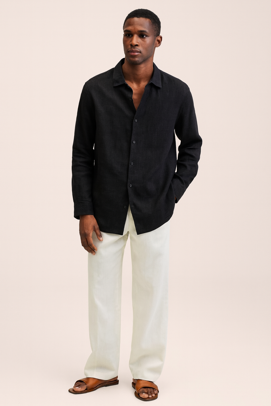 Linen-Cotton Long-Sleeve Shirt