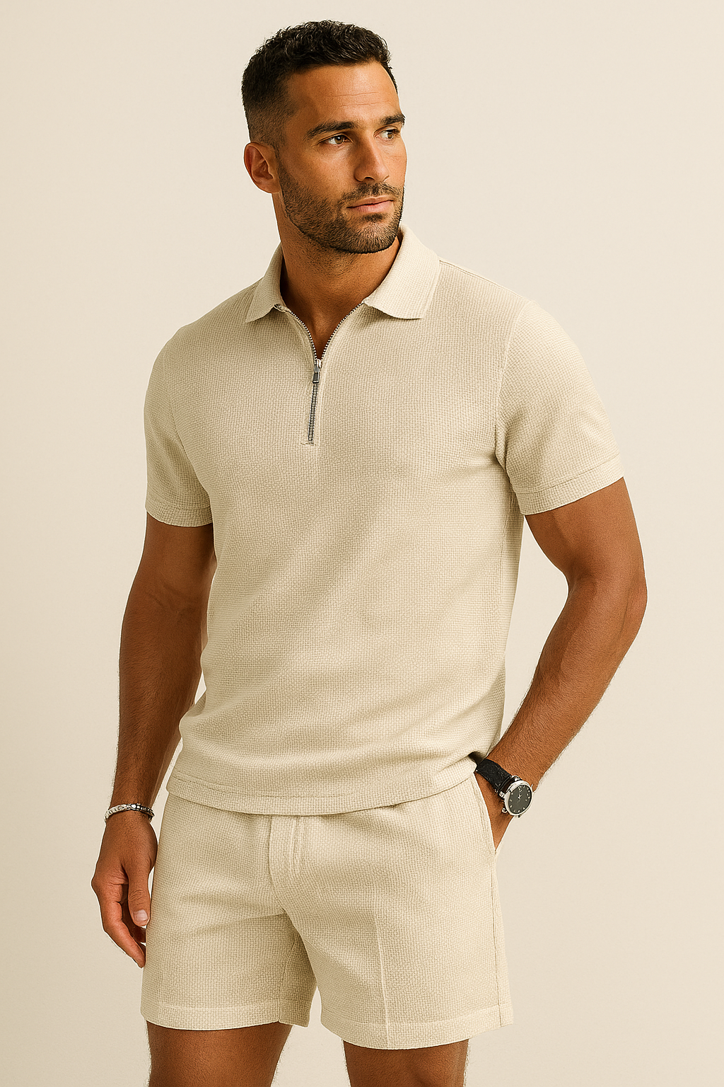 Short Sleeve Zip Polo with Matching Shorts Set