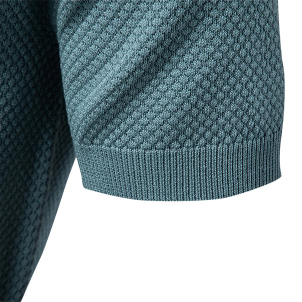 Textured Short Sleeve Polo Shirt with Open Placket Collar