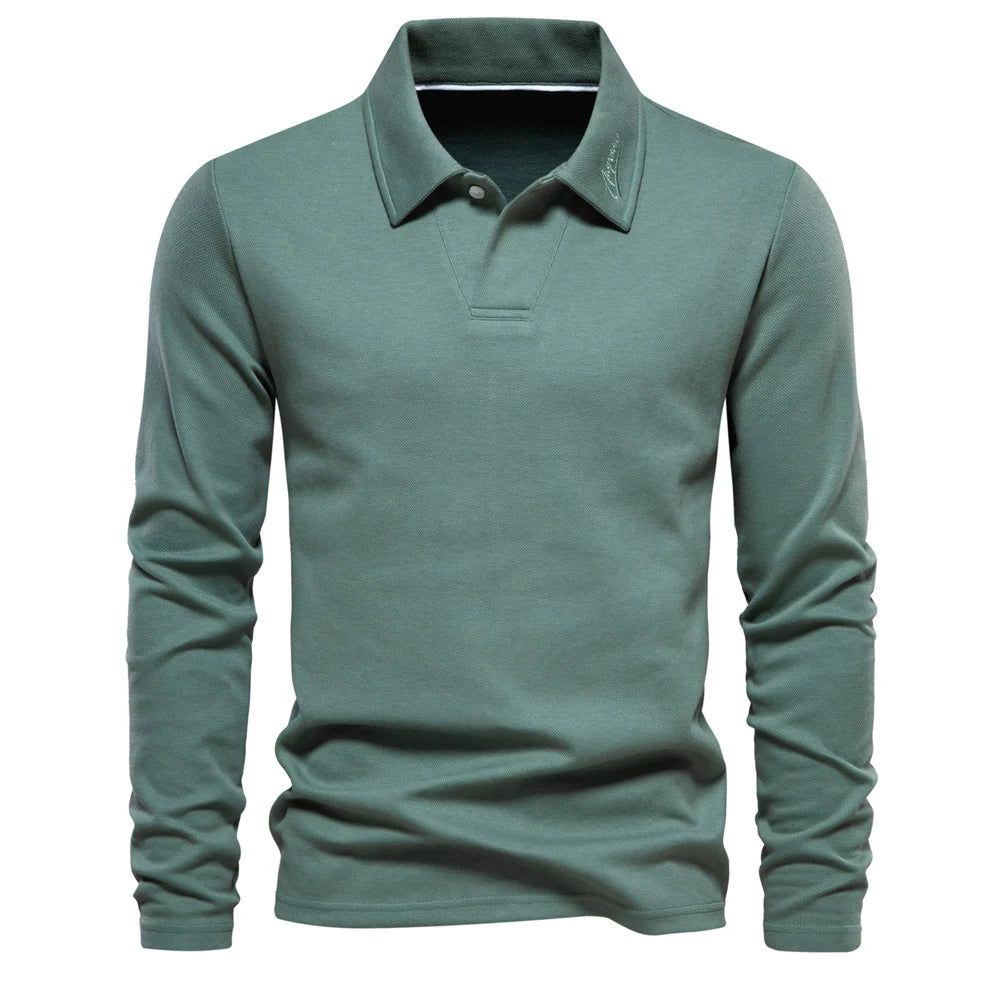 Long-Sleeve Polo Shirt with Collar