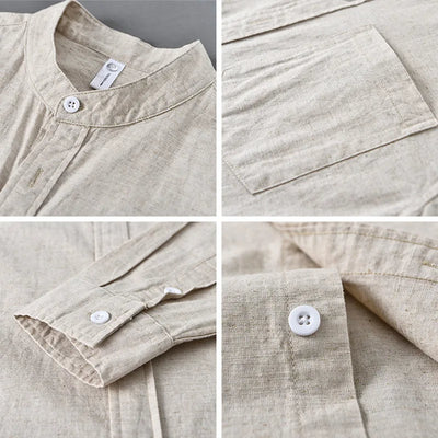 Cotton-Linen Mandarin Collar Shirt – Long-Sleeve