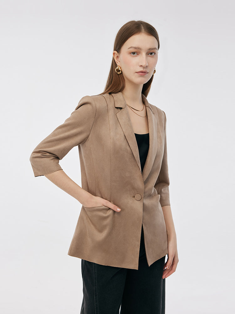 Valmere™ | Suede One-Button Blazer with 3/4 Sleeves