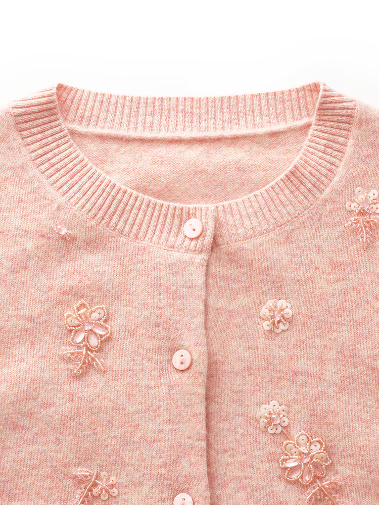 Valmere™ | Women's Floral Beaded Cardigan Made from 100% Wool