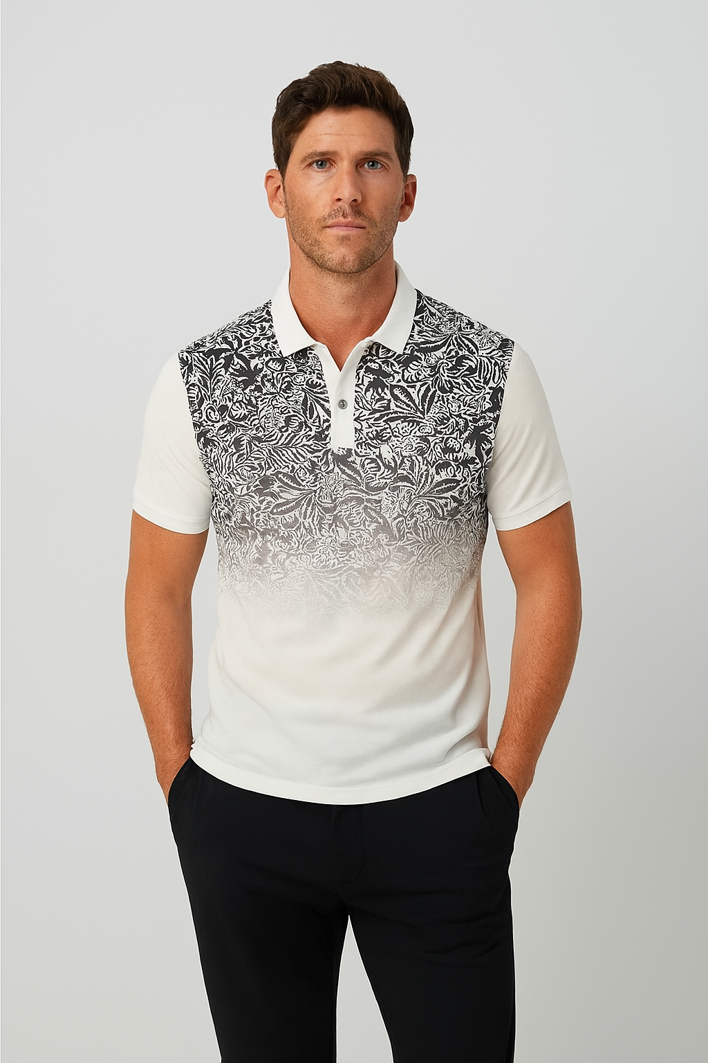 Floral Gradient Print Polo Shirt